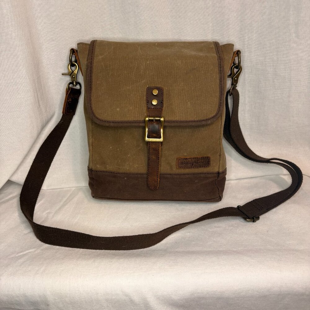 Shangri-La Waxed Canvas Leather Crossbody Bag Satchel Brown Vintage Style